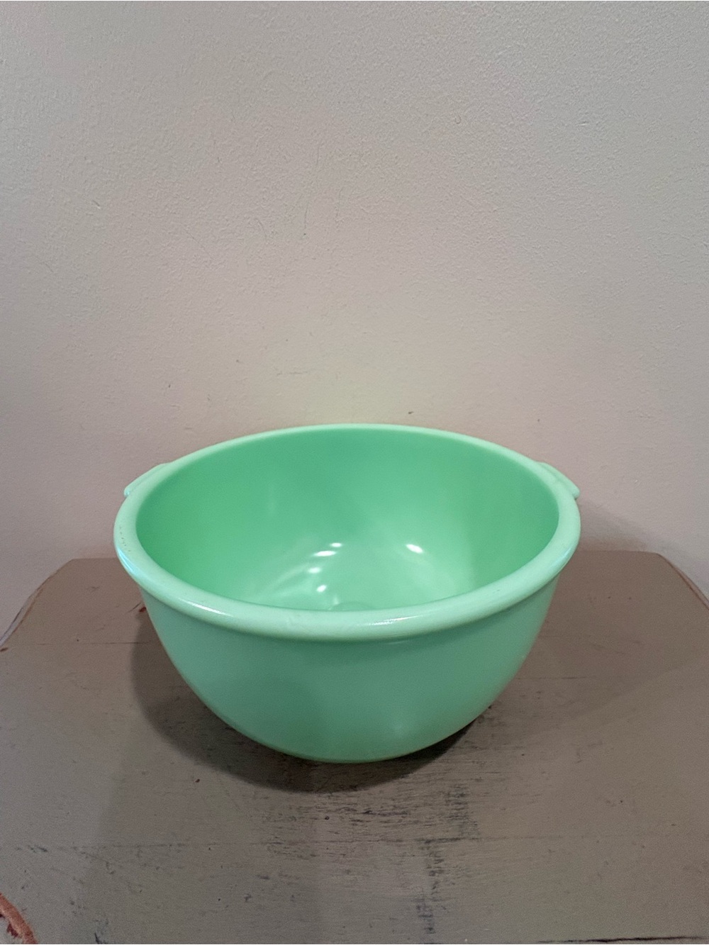 VTG Green Jadeite Large Glass Mixing Bowl With Small Tab Handles